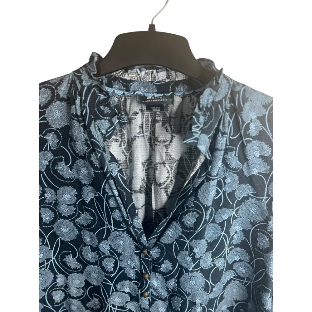 Anthropologie Maeve Collette Peasant Floral Black-Blue Blouse Small Long Sleeve - Picture 5 of 12